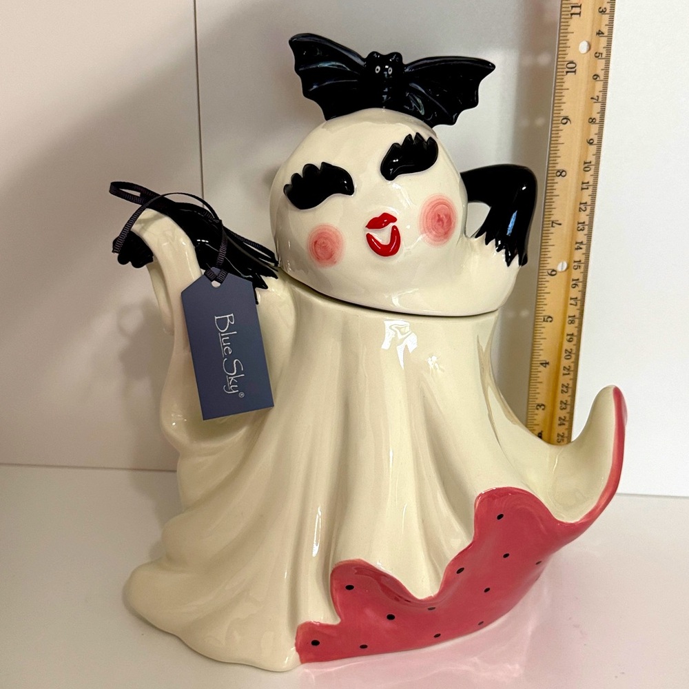 Blue Sky Glamorous Ghost Girl w/ Black Gloves and Bat Hat Large Canister Jar NWT - Picture 13 of 13